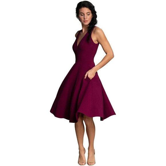 DRESS THE POPULATION Catalina Fit & Flare Cocktail Dress in Burgundy Size Small - Picture 9 of 10